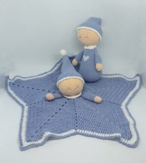 Dormilon Y Manta Apego Bebé Crochet Cositaseva Artelovers Azul