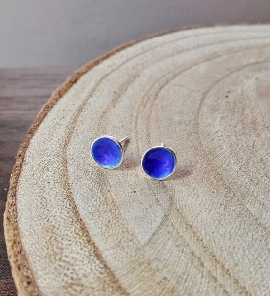 Pendientes Boton Azul Eléctrico Esmaltados