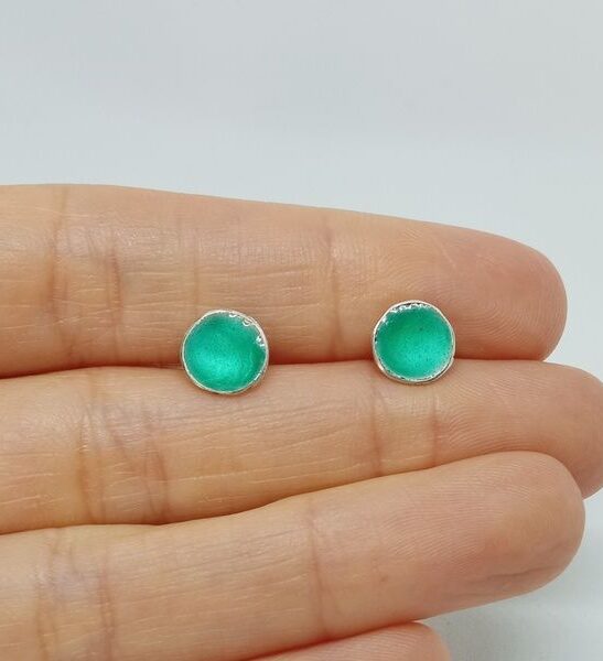 Pendientes Boton Esmaltados Verde Turquesa