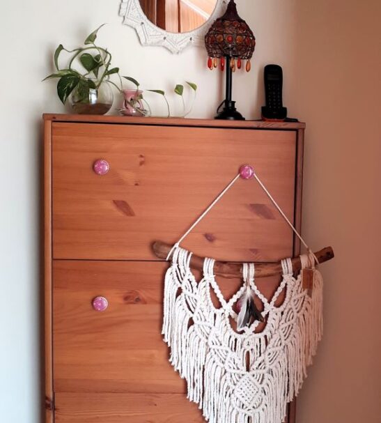 Tapiz Macrame Con Plumas Mural Para Pared Hecho A Mano &Bull; Artelovers