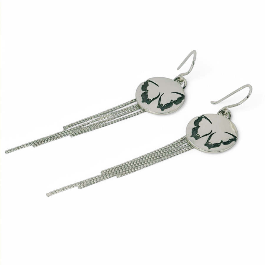 Pendientes redondos mariposas, pendientes de plata, pendientes con cadenas, milagro rousse
