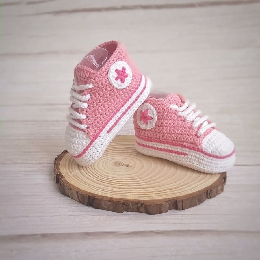 zapatitos rosas de crochet para bebe -mispatukis