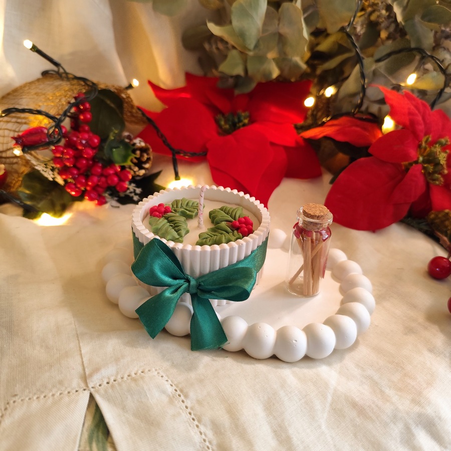 Vela Artesanal con Bandeja de Yeso. Conjunto Navideño