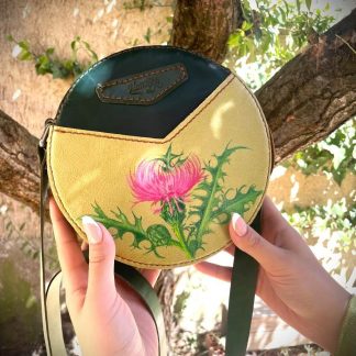 Bolso de cuero redondo verde Alamares