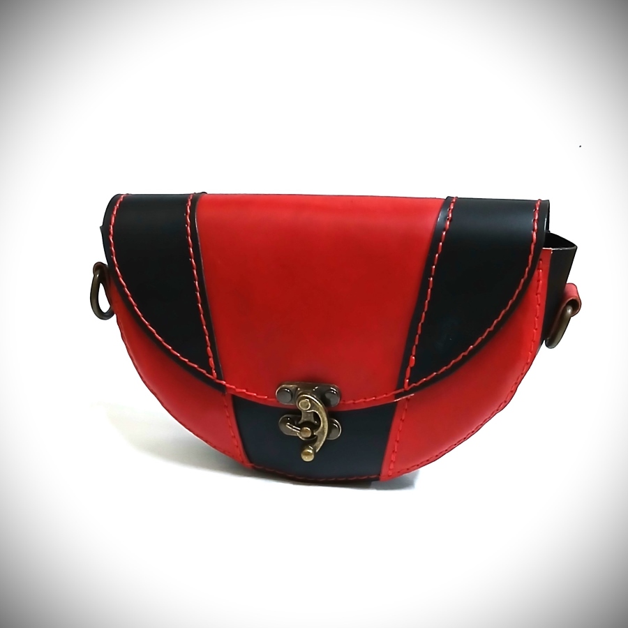 Riñonera de Cuero negra y roja Alamares