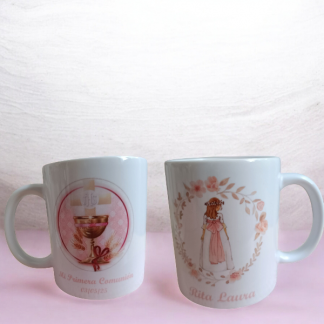 Taza niña comunión rosa.