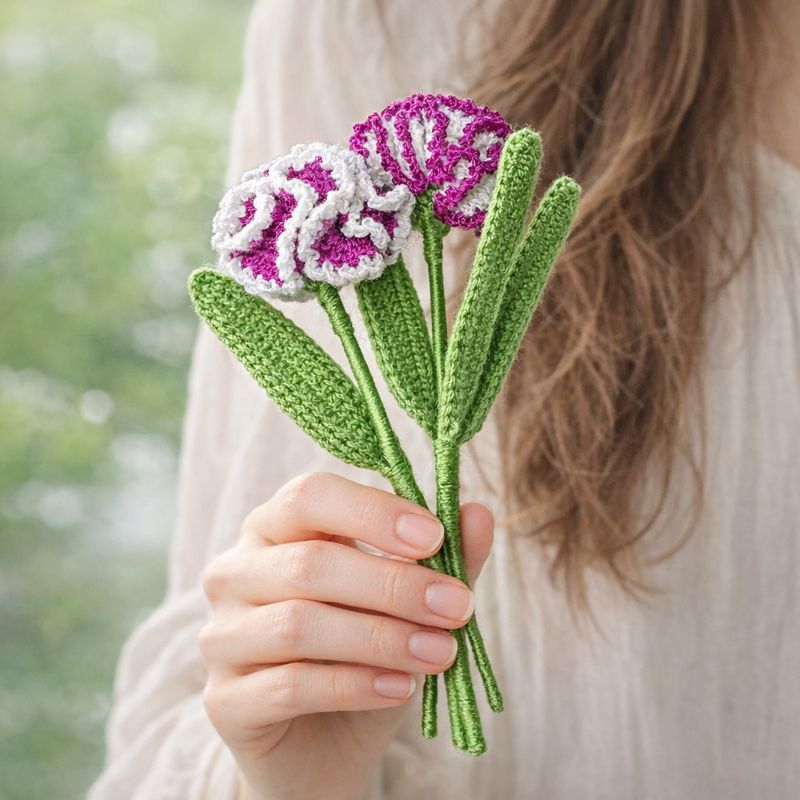 Ramito de claveles en crochet · Ramito de claveles hechos en crochet en algodón. Mínimo 3 unidades, personalizable con los colores que elijas · Tienda de variable para ArteLovers Market Ramito de claveles en crochet - Imagen 3
