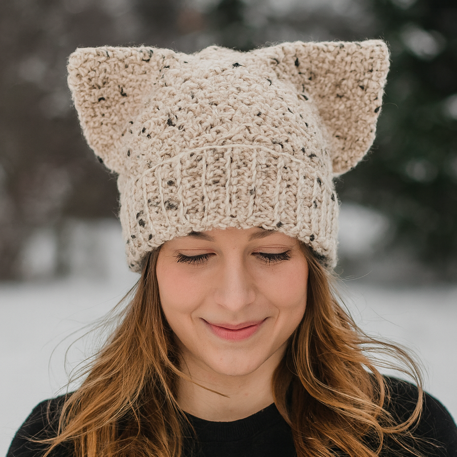 Gorro CatPower · Gorro de lana hecho en crochet con orejas de gato. Talla única · Tienda de simple para ArteLovers Market Gorro CatPower