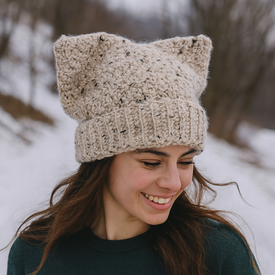 Gorro CatPower · Gorro de lana hecho en crochet con orejas de gato. Talla única · Tienda de simple para ArteLovers Market Gorro CatPower - Imagen 3