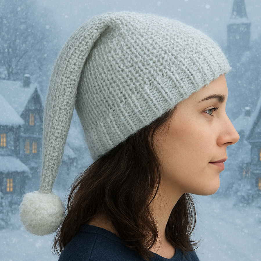Gorro Sueños Invernales · Gorro tipo elfo de crochet tejido en mohair y con pompon blanco · Tienda de simple para ArteLovers Market Gorro Sueños Invernales - Imagen 2