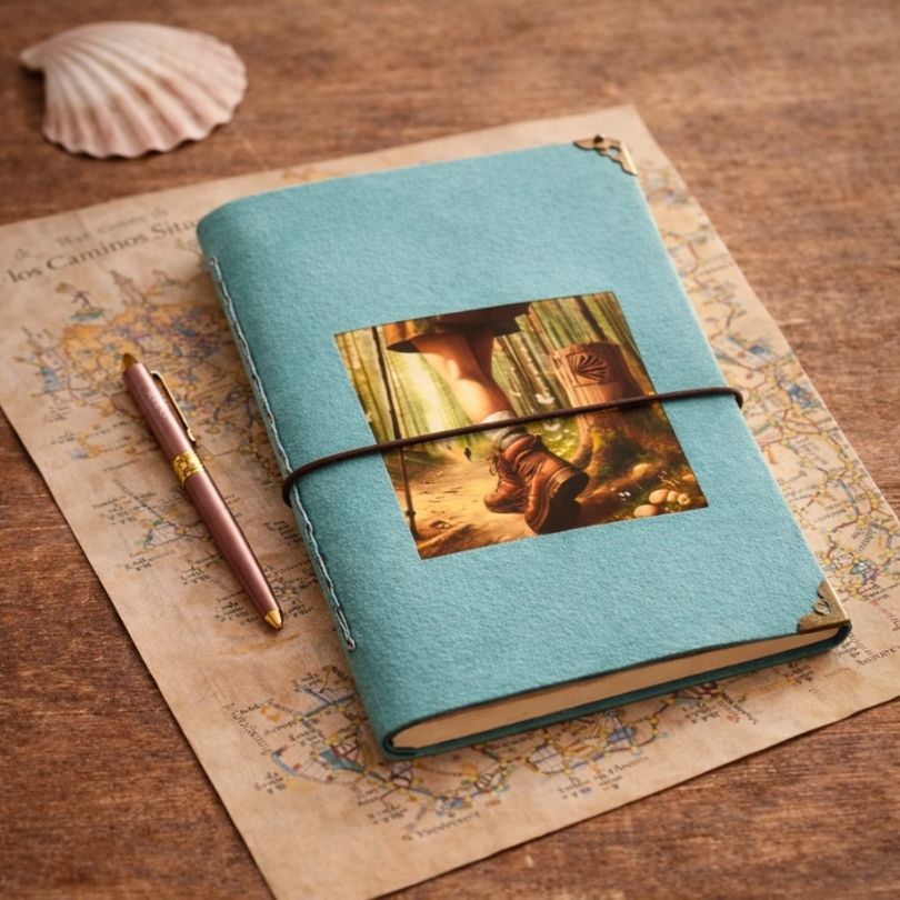 Cuaderno de viaje del Camino de Santiago A5 . Travel journal artesanal y ligero hecho a mano en España por Sonrisas de Ratona