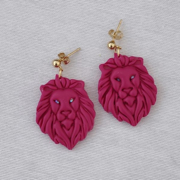 pendiente de leon fucsia