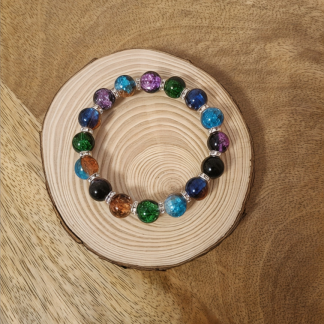 Pulsera de piedra de vidrio degradada multicolor con detalles brillantes