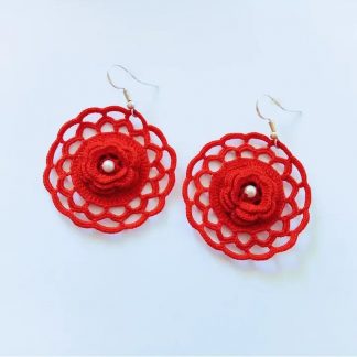 Pendientes de crochet Luna en rojo