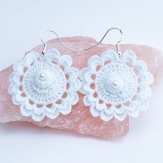 Pendientes flor blanca crochet