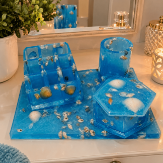 Conjunto 4 piezas azul con conchas