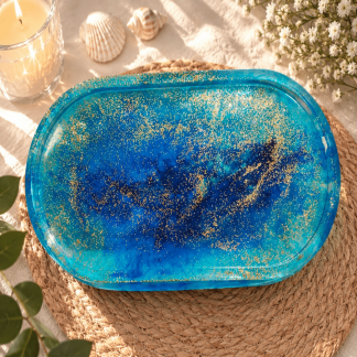Bandeja/Jabonera azul y dorada