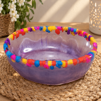 Cuenco ovalado morado y piedras de colores