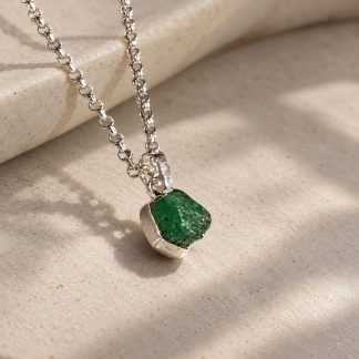 Colgante de Esmeralda en Bruto con Cadena de Plata 925, Milagro Rousse