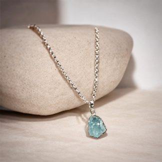 Colgante de Topacio Azul en Bruto con Cadena de Plata 925, milagro rousse
