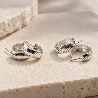 Pendientes Aro Anchos de Plata 925 con textura, Milagro Rousse