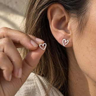 Pendientes de corazón abierto en plata 925, pendientes pequeños, milagro rousse